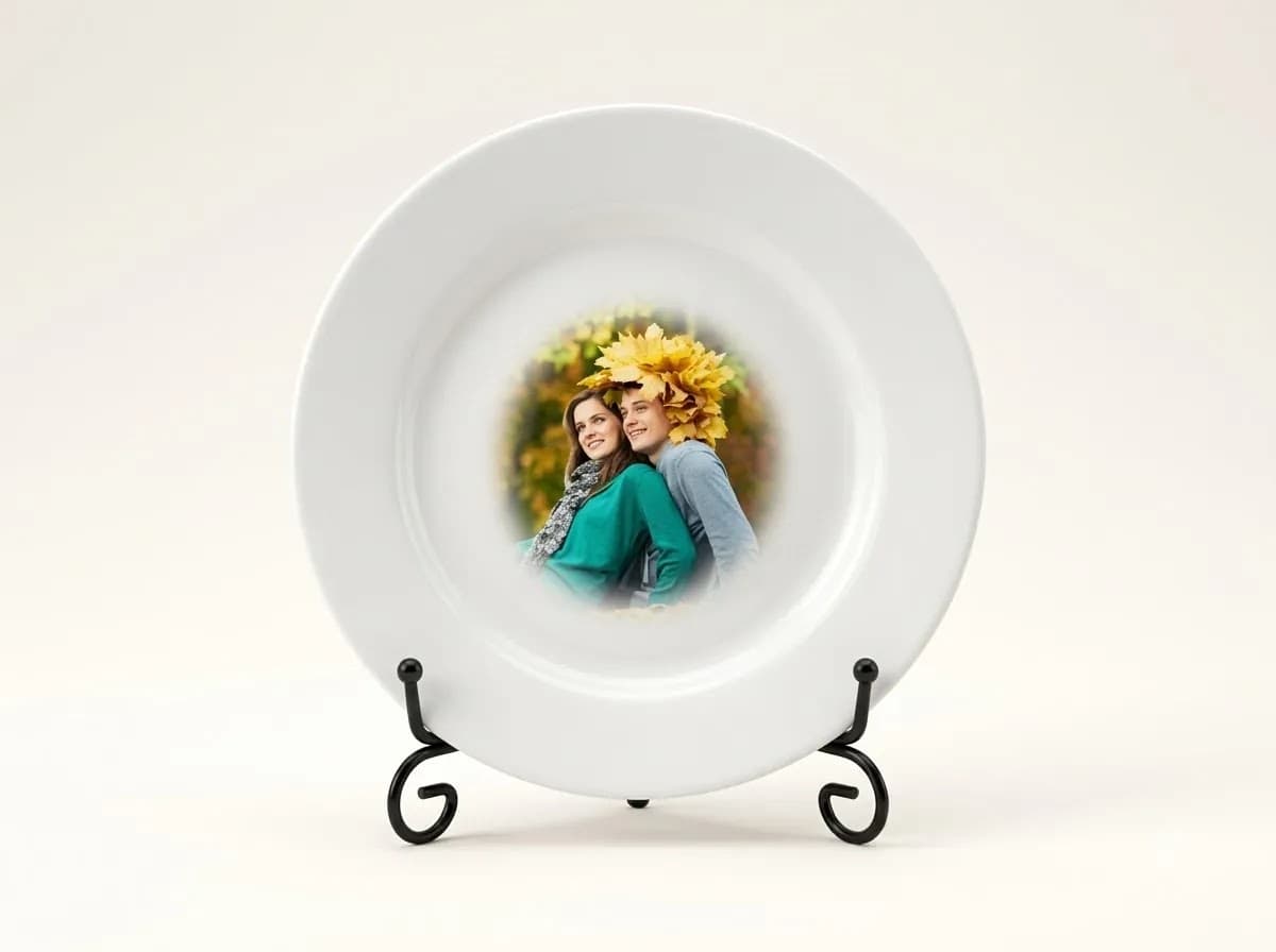 Customized plate with personalised photo and message printed on it